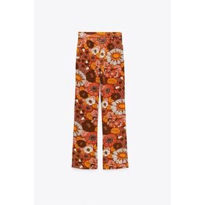 Zara Floral Print Pull On Slim Flare Pants